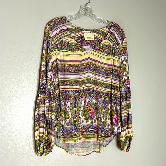 Maeve Anthropologie Ceresco Peasant Blouse boho Shirt Multi Pastel floral top Md - Picture 3 of 10